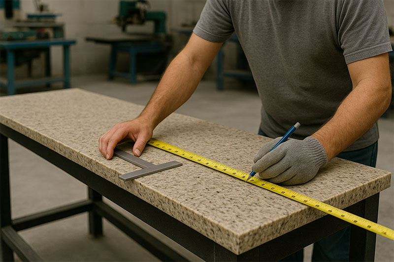 Precision countertop installation with accurate stone measuring and fabrication.